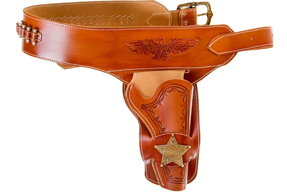 Cinturone Western leather holster with badge+24 bullets